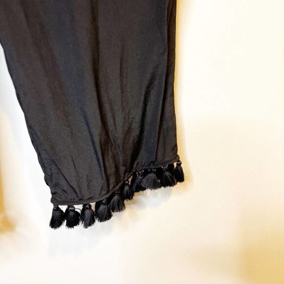 Club Monaco Silk Pants Womens 8 Tassel Elastic Waist Wide Leg Cropped Pull on - Picture 4 of 7